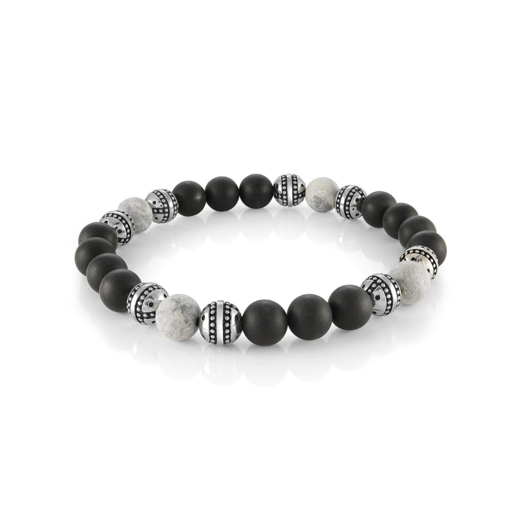 Onyx & Grey Stone Bead Bracelet