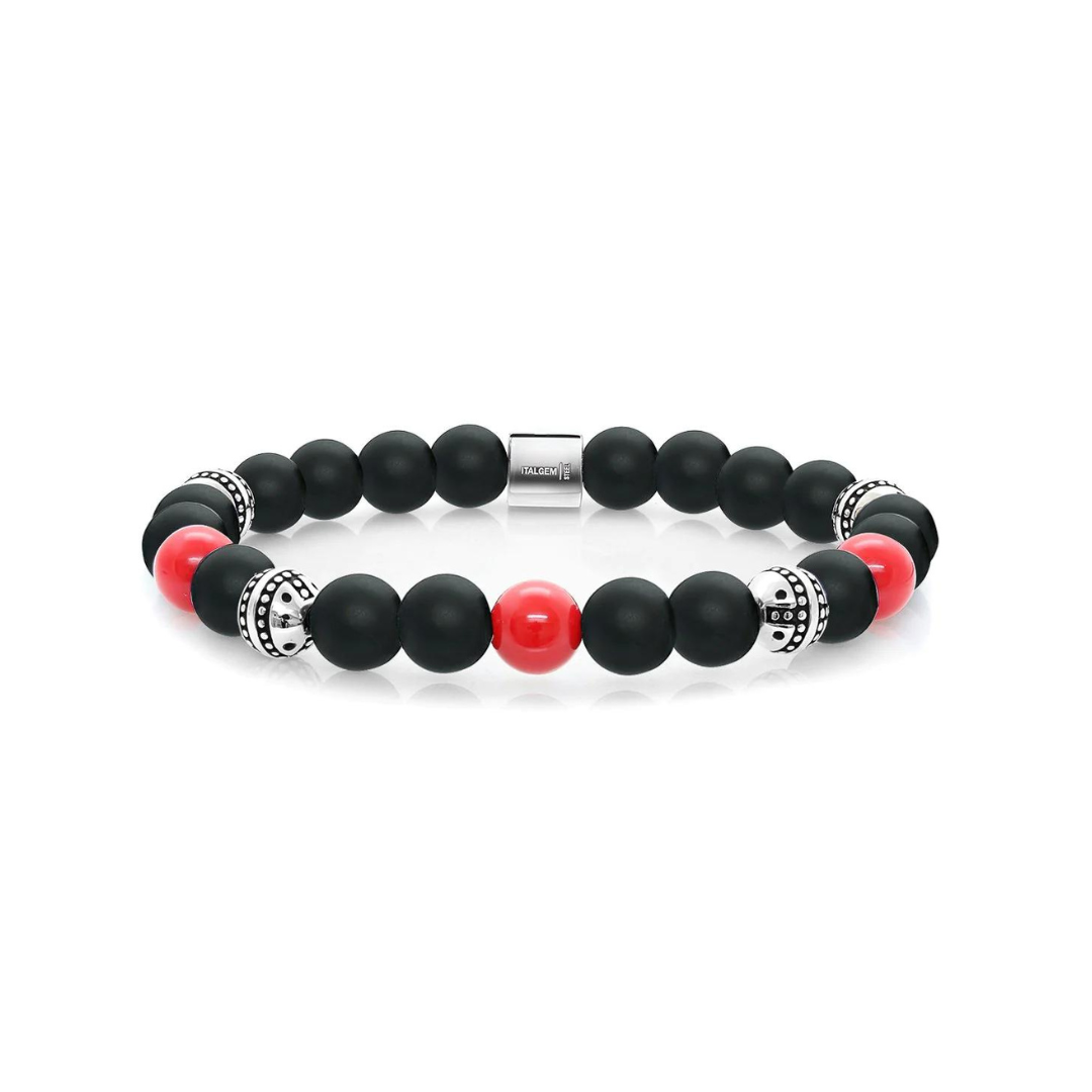 Black Onyx & Red Coral Bead Bracelet