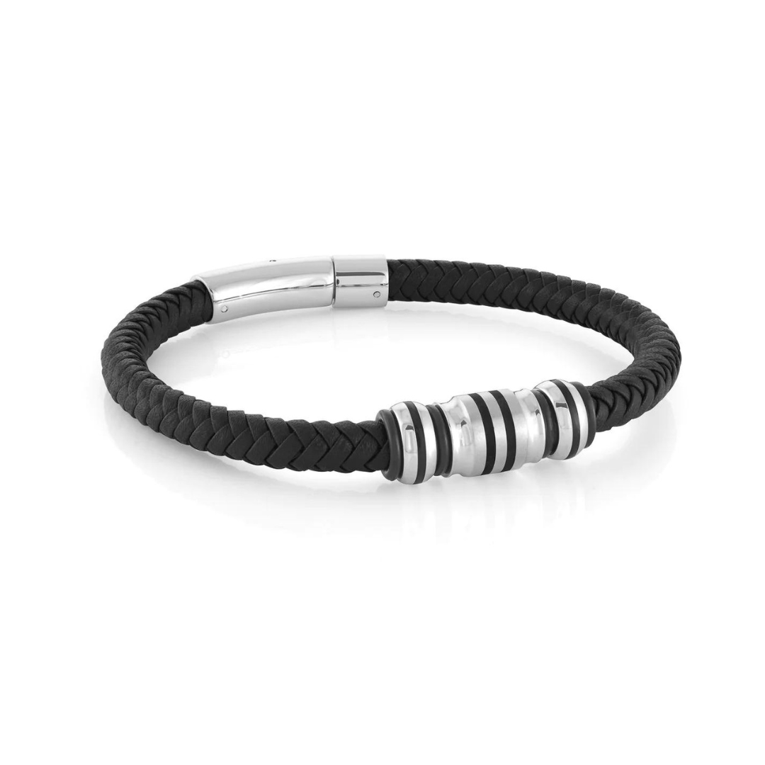Black Leather & Steel Bracelet