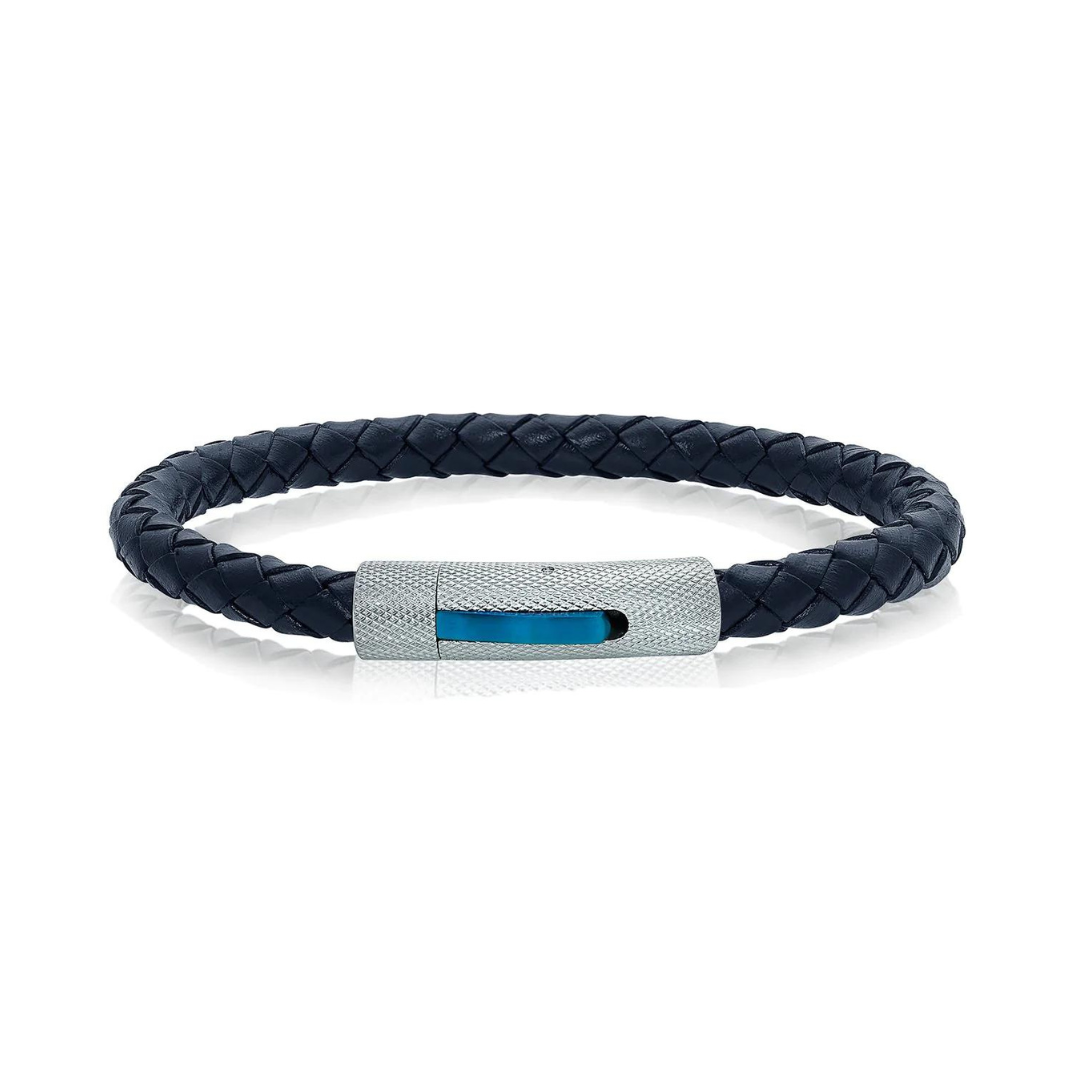 Blue Leather & Steel Bracelet
