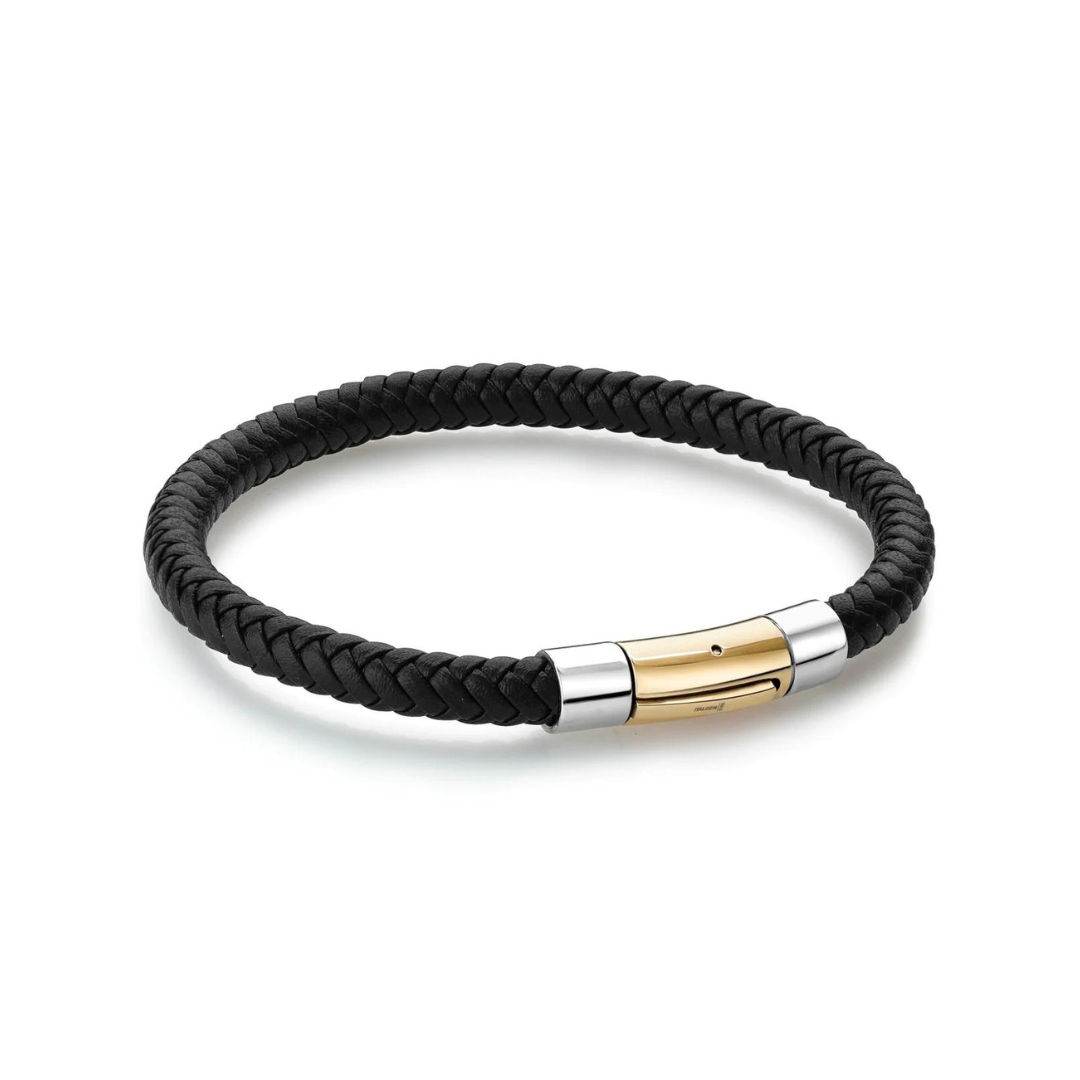Black Leather & Steel Bracelet