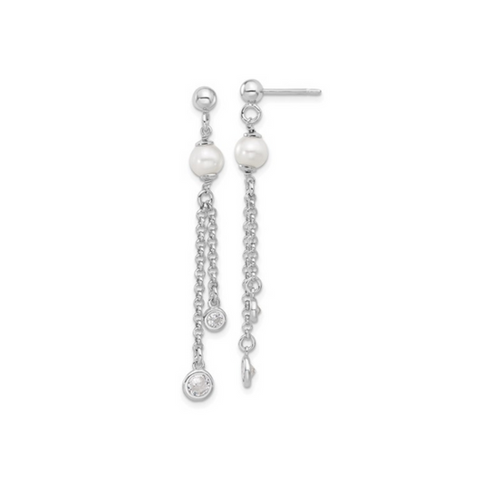 CZ & Pearl Dangle Earrings
