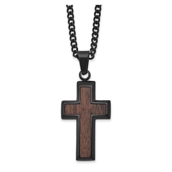 Wood Inlay Cross Necklace