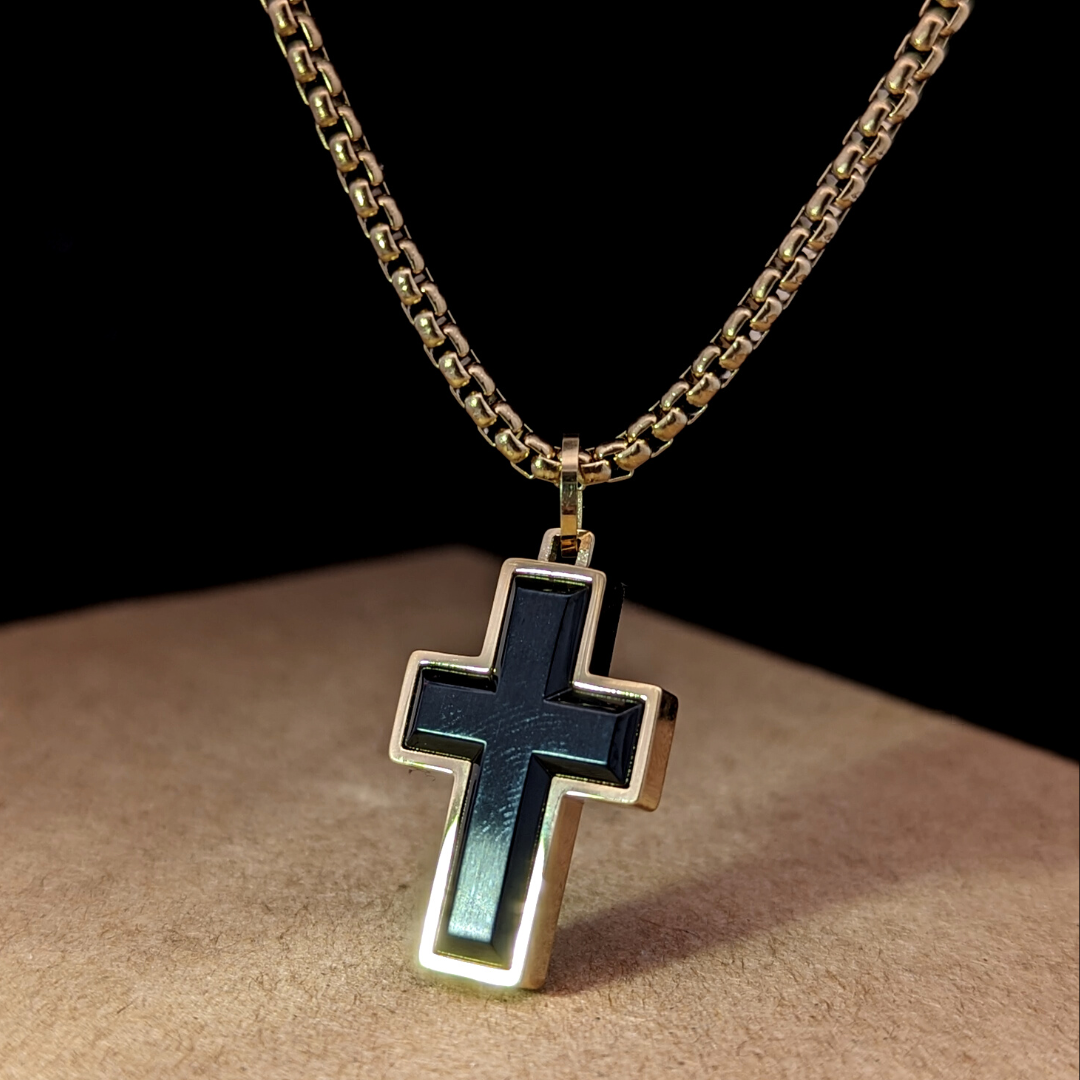 Gold Plated Black Cross Necklace