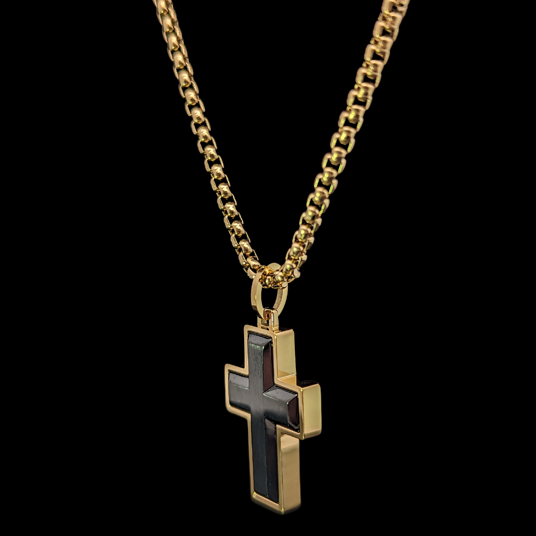 Gold Plated Black Cross Necklace