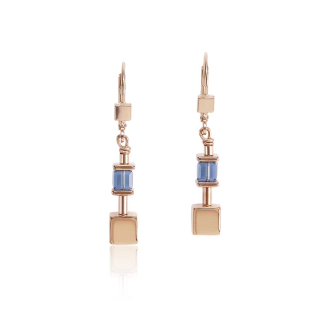 Rose Blue Crystal GeoCube Earrings